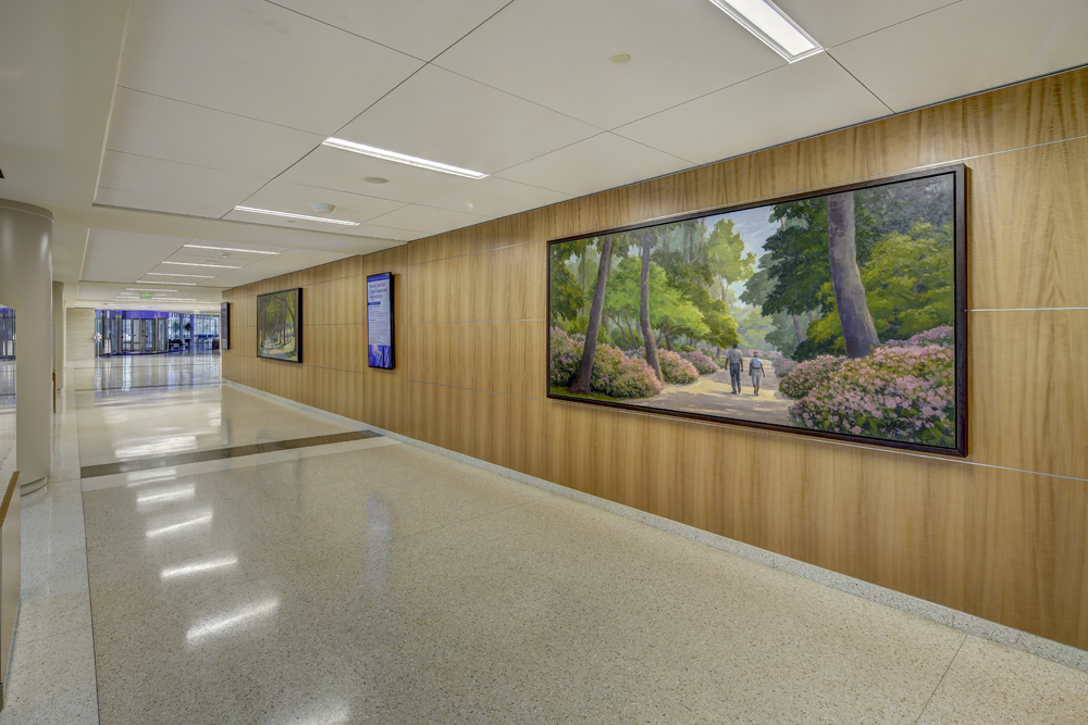 Laurel Daniel installation of "Bayou Bend Pathway" at Memorial Hospital Houston corridor shot photographed by Johnny Stevens Austin architectural photographer