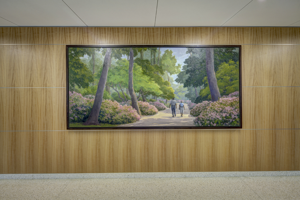 Laurel Daniel installation of "Bayou Bend Pathway" at Memorial Hospital Houston elevation shot photographed by Johnny Stevens Austin architectural photographer