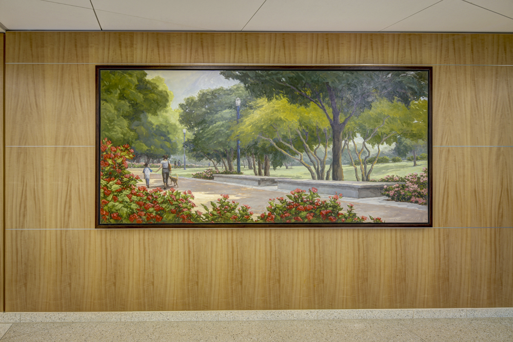 Laurel Daniel installation of "Roses in Hermann Park" elevation shot at Memorial Hospital Houston photographed by Johnny Stevens Austin architectural photographer