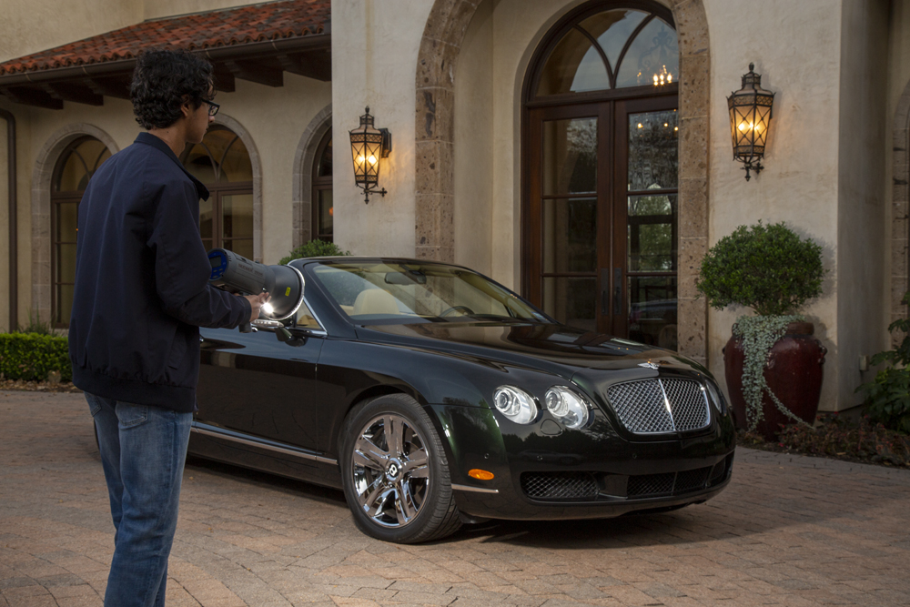 spot Lighting Bentley with Austin architectural photographer Johnny Stevens