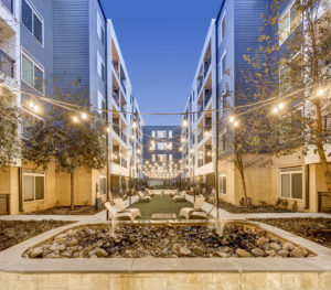 120 Ninth San Antonio Apartments Courtyard at twilight